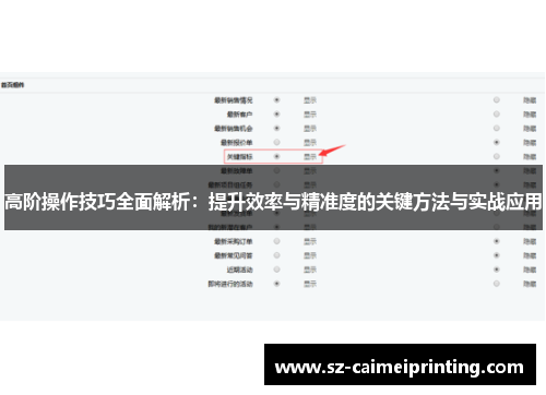 高阶操作技巧全面解析：提升效率与精准度的关键方法与实战应用